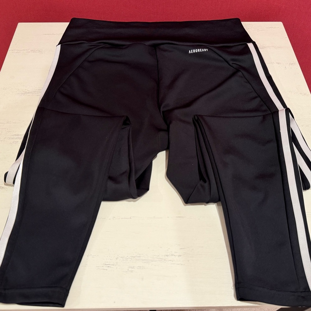adidas Women’s Black Leggings with White Side Stripes - Picture 4 of 7